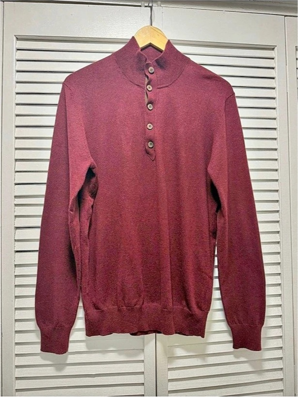 Massimo Dutti Men’s Burgundy Button Neck Mock Turtleneck Sweater Size